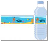 Under the Sea African American Baby Girl Snorkeling - Personalized Baby Shower Water Bottle Labels