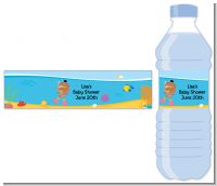 Under the Sea African American Baby Girl Snorkeling - Personalized Baby Shower Water Bottle Labels