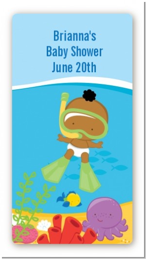 Under the Sea African American Baby Snorkeling - Custom Rectangle Baby Shower Sticker/Labels