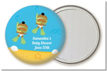 Under the Sea African American Baby Twins Snorkeling - Personalized Baby Shower Pocket Mirror Favors