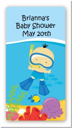 Under the Sea Asian Baby Boy Snorkeling - Custom Rectangle Baby Shower Sticker/Labels