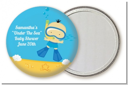 Under the Sea Asian Baby Boy Snorkeling - Personalized Baby Shower Pocket Mirror Favors