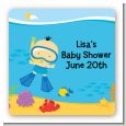 Under the Sea Asian Baby Boy Snorkeling - Square Personalized Baby Shower Sticker Labels thumbnail