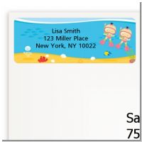 Under the Sea Asian Baby Girl Twins Snorkeling - Baby Shower Return Address Labels