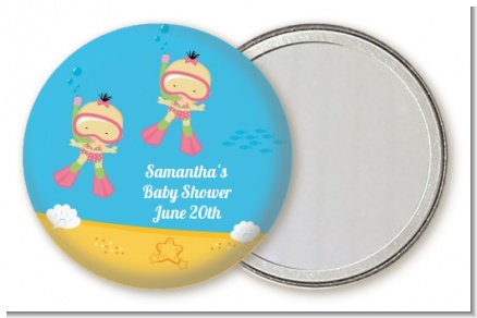 Under the Sea Asian Baby Girl Twins Snorkeling - Personalized Baby Shower Pocket Mirror Favors