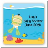 Under the Sea Asian Baby Snorkeling - Square Personalized Baby Shower Sticker Labels