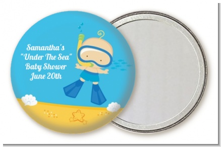 Under the Sea Baby Boy Snorkeling - Personalized Baby Shower Pocket Mirror Favors
