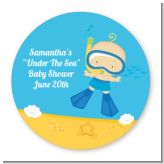 Under the Sea Baby Boy Snorkeling - Round Personalized Baby Shower Sticker Labels