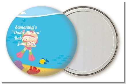 Under the Sea Baby Girl Snorkeling - Personalized Baby Shower Pocket Mirror Favors
