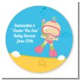 Under the Sea Baby Girl Snorkeling - Round Personalized Baby Shower Sticker Labels thumbnail