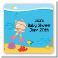 Under the Sea Baby Girl Snorkeling - Square Personalized Baby Shower Sticker Labels thumbnail