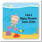Under the Sea Baby Girl Snorkeling - Square Personalized Baby Shower Sticker Labels