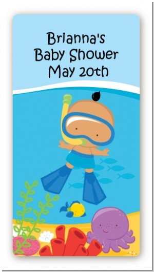 Under the Sea Hispanic Baby Boy Snorkeling - Custom Rectangle Baby Shower Sticker/Labels