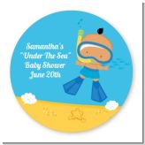 Under the Sea Hispanic Baby Boy Snorkeling - Round Personalized Baby Shower Sticker Labels