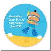 Under the Sea Hispanic Baby Boy Snorkeling - Round Personalized Baby Shower Sticker Labels