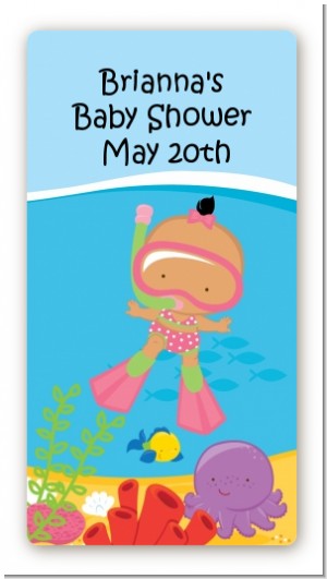 Under the Sea Hispanic Baby Girl Snorkeling - Custom Rectangle Baby Shower Sticker/Labels