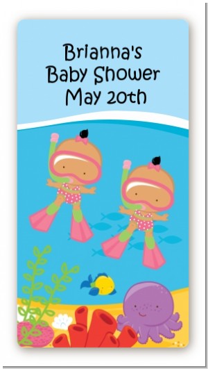 Under the Sea Hispanic Baby Girl Twins Snorkeling - Custom Rectangle Baby Shower Sticker/Labels