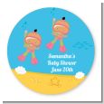 Under the Sea Hispanic Baby Girl Twins Snorkeling - Round Personalized Baby Shower Sticker Labels thumbnail