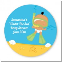 Under the Sea Hispanic Baby Snorkeling - Round Personalized Baby Shower Sticker Labels