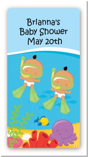 Under the Sea Hispanic Baby Twins Snorkeling - Custom Rectangle Baby Shower Sticker/Labels