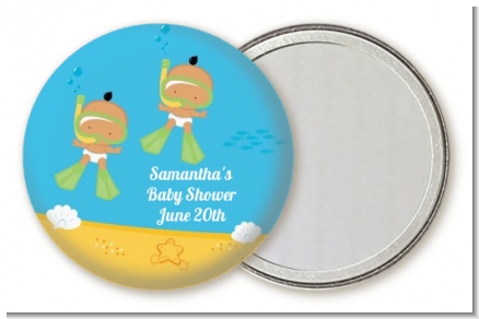 Under the Sea Hispanic Baby Twins Snorkeling - Personalized Baby Shower Pocket Mirror Favors