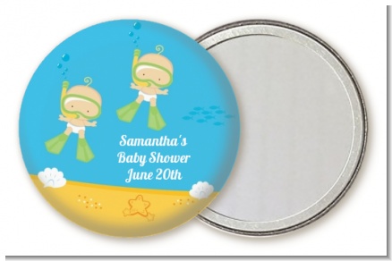Under the Sea Twin Babies Snorkeling - Personalized Baby Shower Pocket Mirror Favors