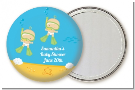 Under the Sea Twin Babies Snorkeling - Personalized Baby Shower Pocket Mirror Favors
