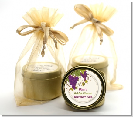 Vineyard Splash - Bridal Shower Gold Tin Candle Favors