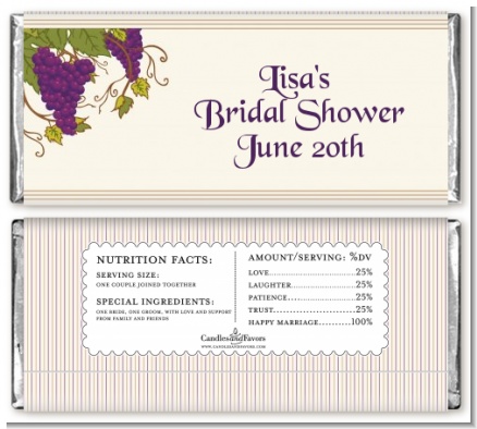 Vineyard Splash - Personalized Bridal Shower Candy Bar Wrappers