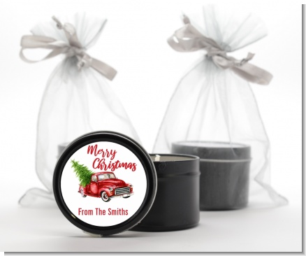 Vintage Red Truck - Christmas Black Candle Tin Favors
