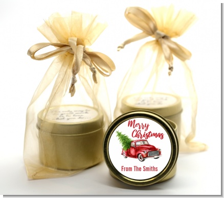 Vintage Red Truck - Christmas Gold Tin Candle Favors