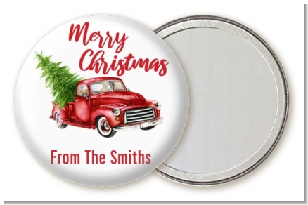 Vintage Red Truck - Personalized Christmas Pocket Mirror Favors