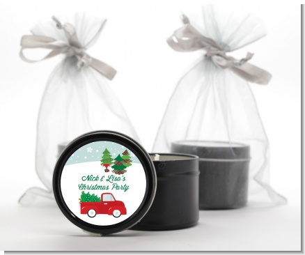 Vintage Red Truck With Tree - Christmas Black Candle Tin Favors