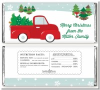 Vintage Red Truck With Tree - Personalized Christmas Candy Bar Wrappers