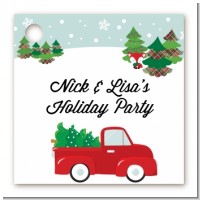 Vintage Red Truck With Tree - Personalized Christmas Card Stock Favor Tags