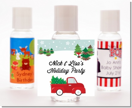 Vintage Red Truck With Tree - Personalized Christmas Hand Sanitizers Favors