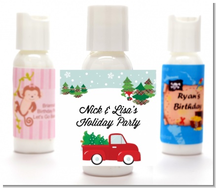 Vintage Red Truck With Tree - Personalized Christmas Lotion Favors