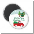 Vintage Red Truck With Tree - Personalized Christmas Magnet Favors thumbnail