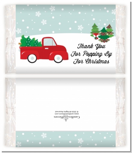 Vintage Red Truck With Tree - Personalized Popcorn Wrapper Christmas Favors