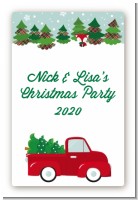 Vintage Red Truck With Tree - Custom Large Rectangle Christmas Sticker/Labels