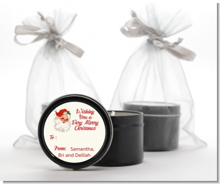 Vintage Santa - Christmas Black Candle Tin Favors