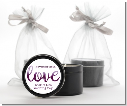 Watercolor LOVE - Bridal Shower Black Candle Tin Favors