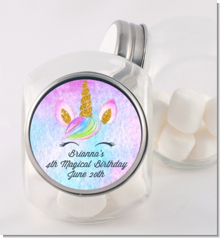 Watercolor Unicorn Head - Personalized Birthday Party Candy Jar