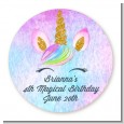 Watercolor Unicorn Head - Round Personalized Birthday Party Sticker Labels thumbnail