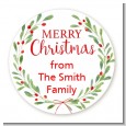 Watercolor Wreath - Round Personalized Christmas Sticker Labels thumbnail