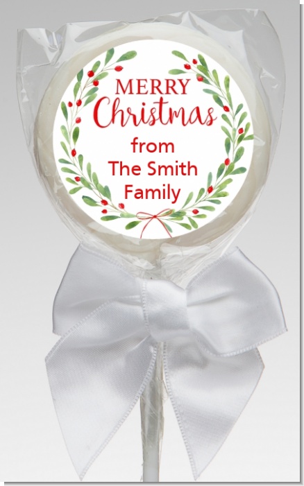 Watercolor Wreath - Personalized Christmas Lollipop Favors