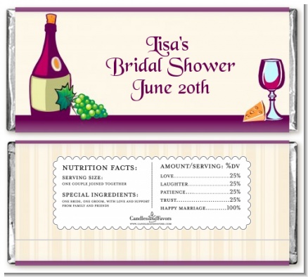 Wine & Cheese - Personalized Bridal Shower Candy Bar Wrappers