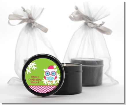 Winter Owl - Christmas Black Candle Tin Favors