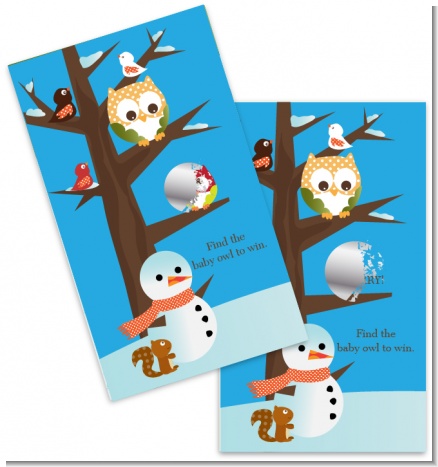 Owl - Winter Theme or Christmas - Baby Shower Scratch Off Game Tickets