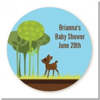 Woodland Forest - Round Personalized Baby Shower Sticker Labels